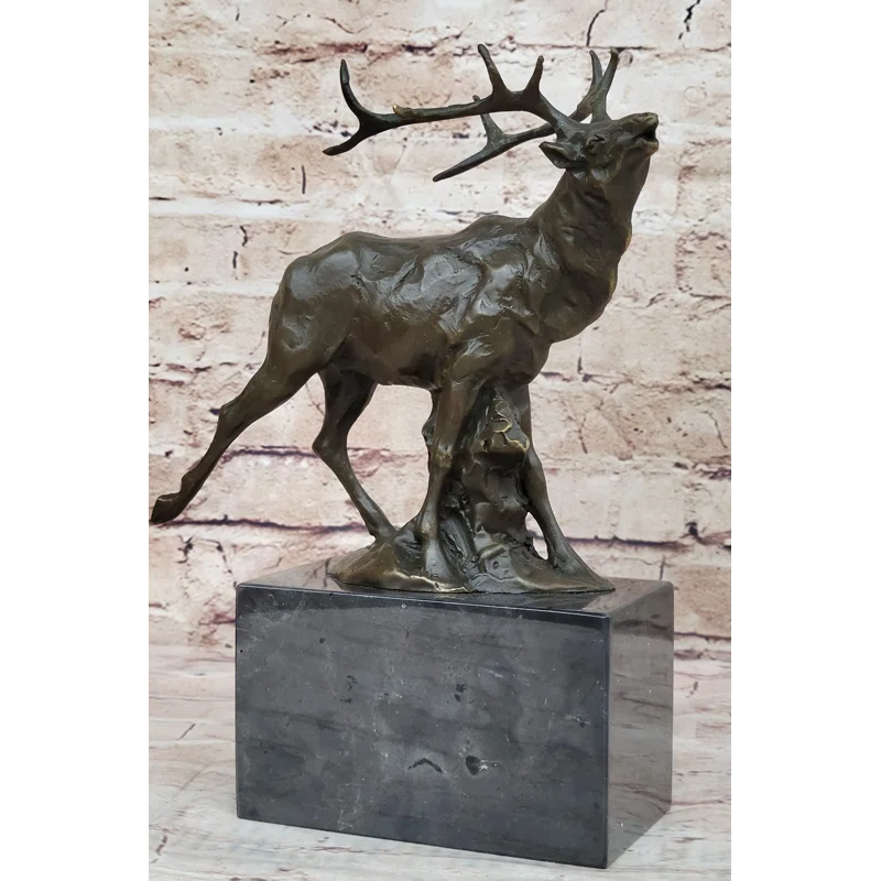 Loon Peak® Abdijabar Signed Original Male Elk Mountain Deer Caribou Hunter Bronze Sculpture Art Decor