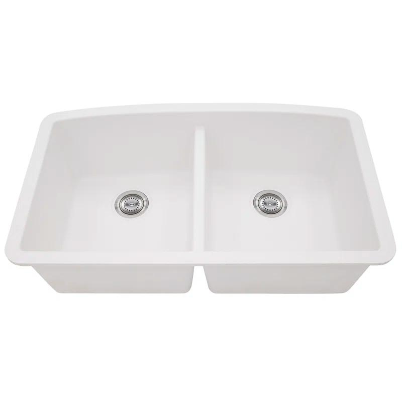 MSI WAY-QTZ-DBSNK-5050-003 Quartz 32"x19" Undermount 50/50 Double Bowl Kitchen Sink