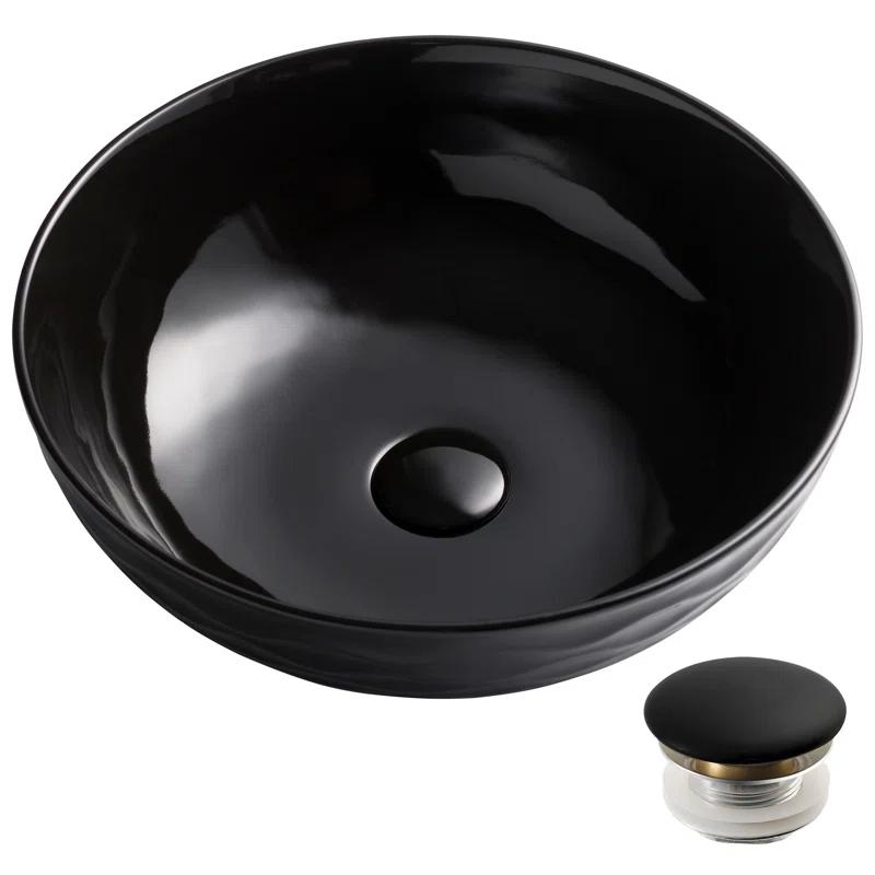 KRAUS Viva Thin Porcelain Ceramic Vessel Bathroom Sink with Pop-Up Drain