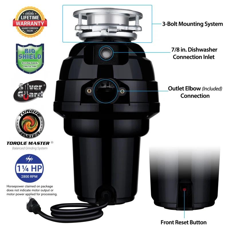 Bone Crusher Bonecrusher 1.25 HP Corded Garbage Disposal with Sound Insulation and Accessories
