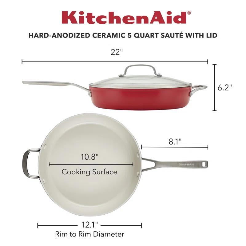 KitchenAid® KitchenAid Hard Anodized Ceramic Nonstick 5 Quart Sauté Pan with Lid, Empire Red
