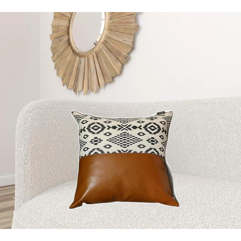 HomeRoots Geometric Faux Leather Pillow Cover