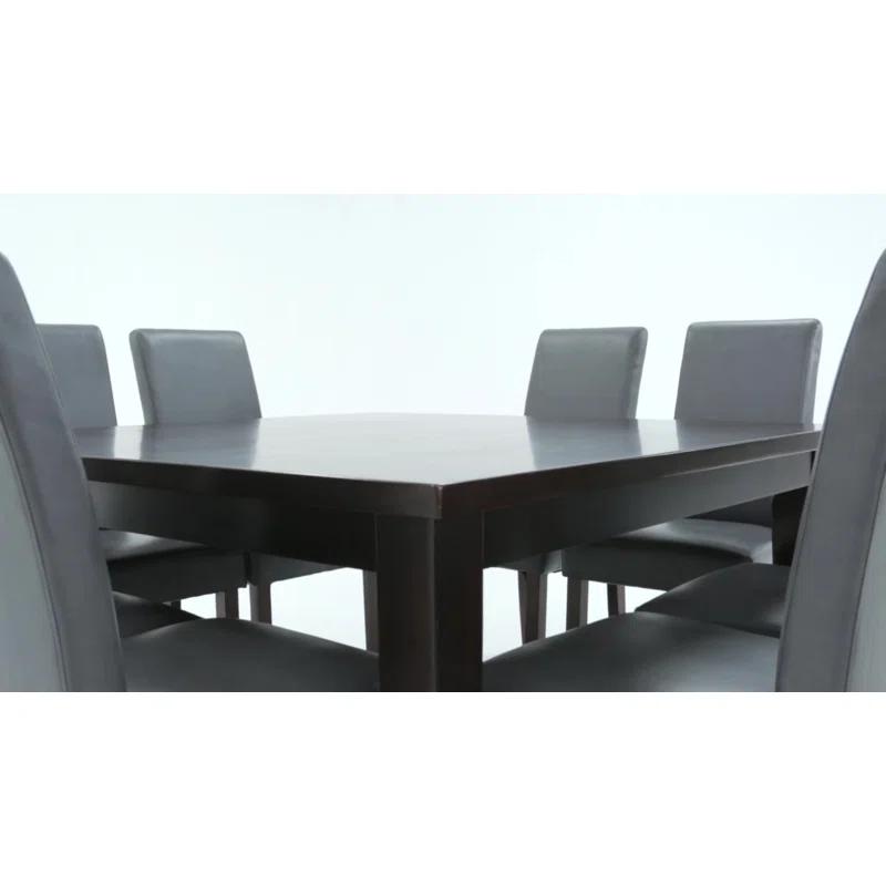 Simpli Home Acadian 7-Piece Dining Set with Solid Hardwood Table and 6 High-Back Upholstered Chairs