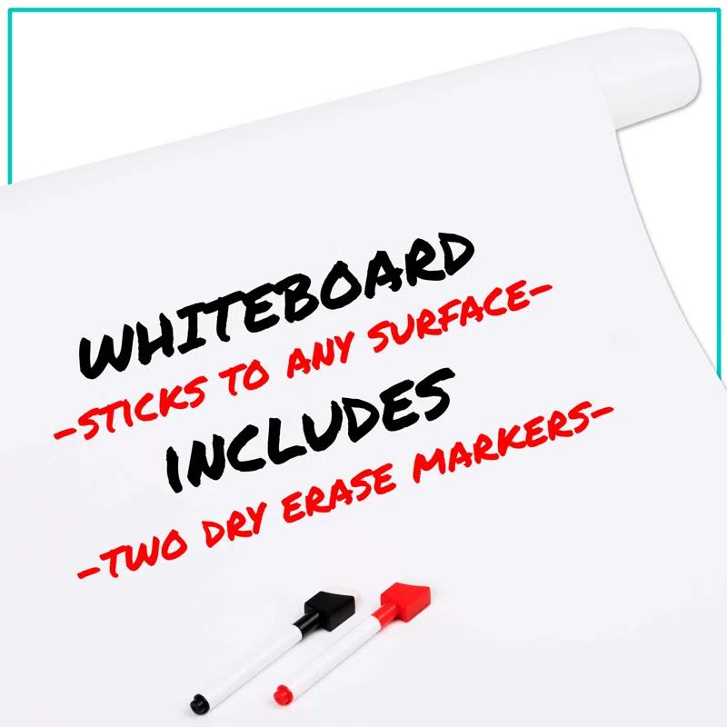Mind Reader Adhesive Dry Erase Whiteboard Roll, 2 Dry Erase Markers, Planner, Office, 24 inches wide x 10 feet long | Wayfair