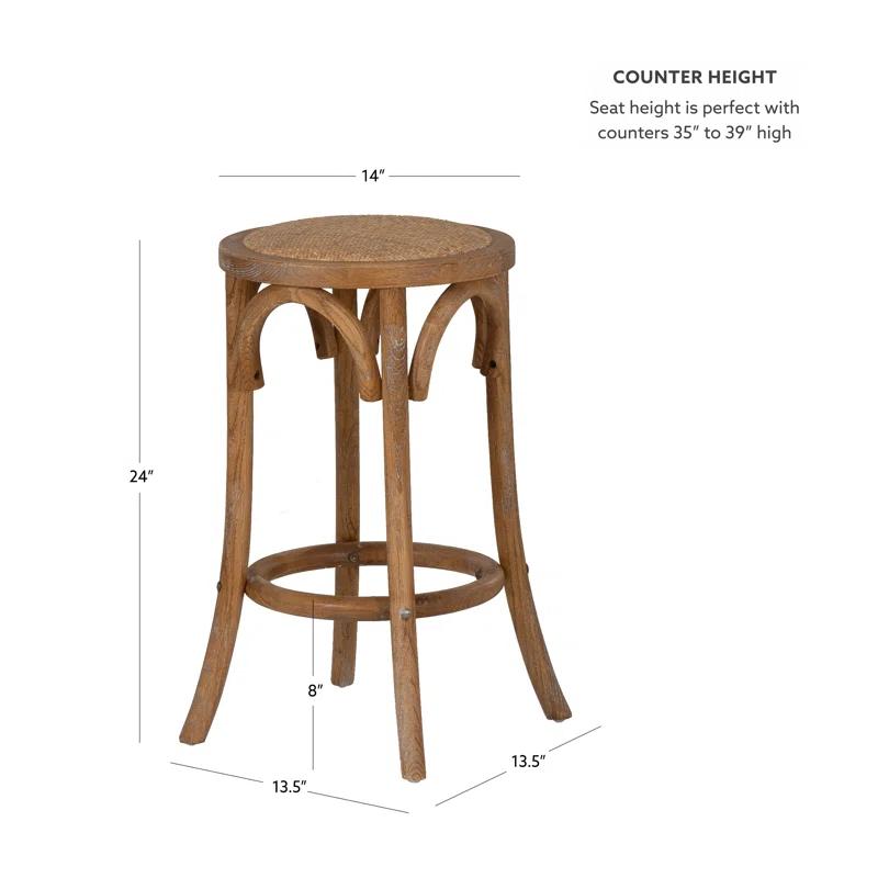 Dovecove Rae 24" Round Rattan Seat Counter Stool with Solid Wood Frame