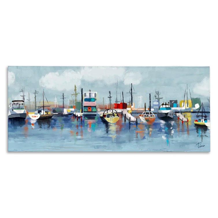 Stupell Industries " Varied Boats Docked Port Marina Ocean Landscape " by Tina Finn Painting Print