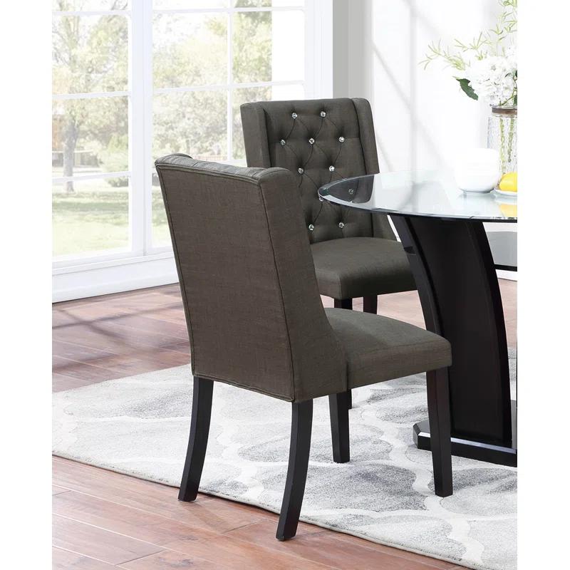 Bloomsbury Market Darin Modern Fabric / Polyfiber Ash Tufted Set Of 2 Chairs Dining Seat Chair Rubber Wood MDF Kitchen Dining Room Wingback Design