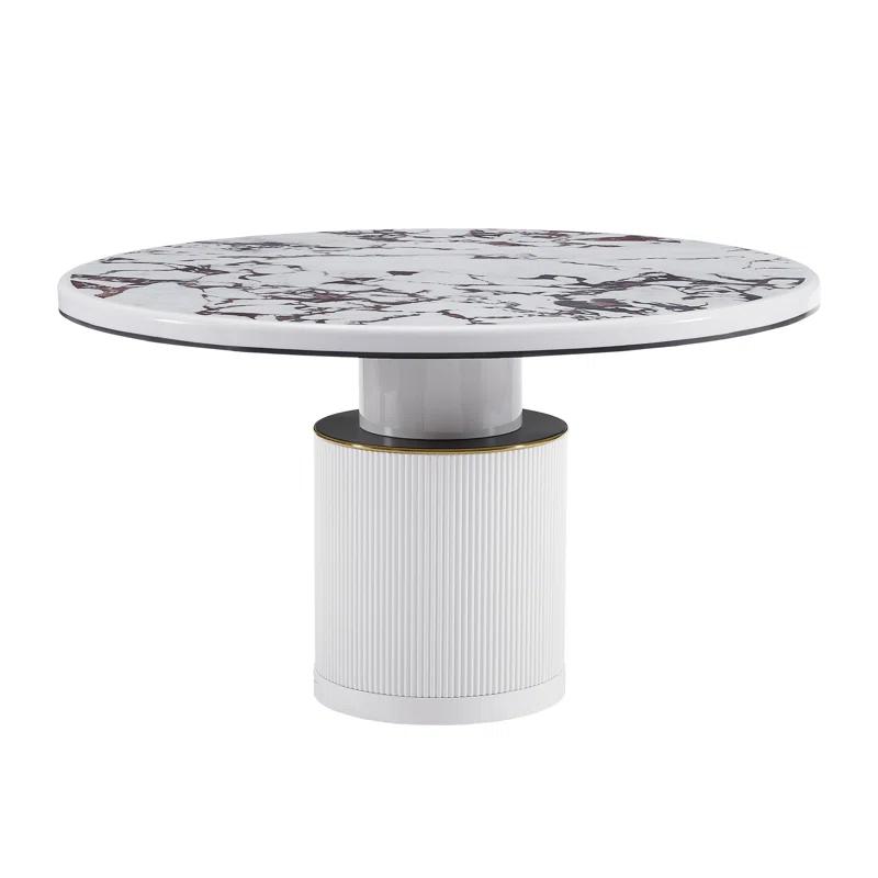 TOV Furniture Vanessa White Marble Lacquer 53" Round Dining Table