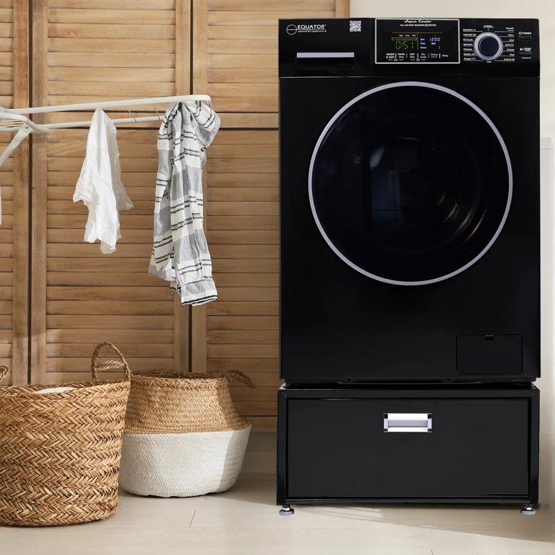 Equator Advanced Appliances All-in-one Washer Dryer Ventless FULLY BUILTIN 0-CLEARANCE 1.62cf/15lbs 110V 1400RPM with Pedestal EZ 4700 C + PDL 4455 Black