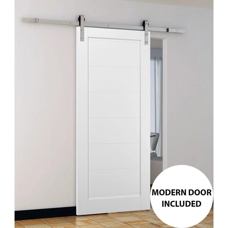SARTODOORS Quadro Paneled Wood Barn White Door with Installation Hardware Kit