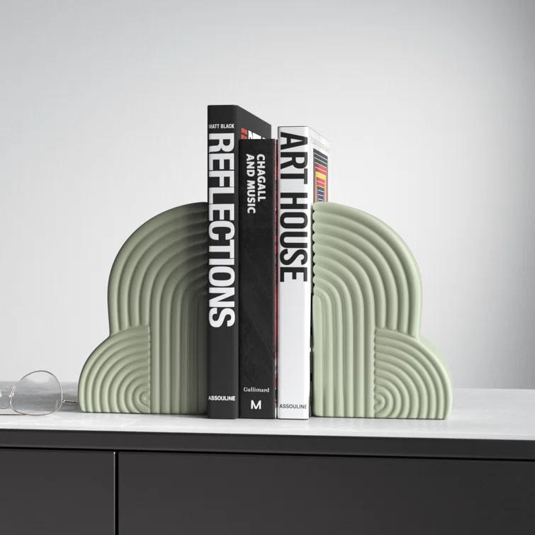 Arch Bookends - 13" x 10" Decorative Ceramic Book Holders - Book Lover Gift Idea (Set of 2)