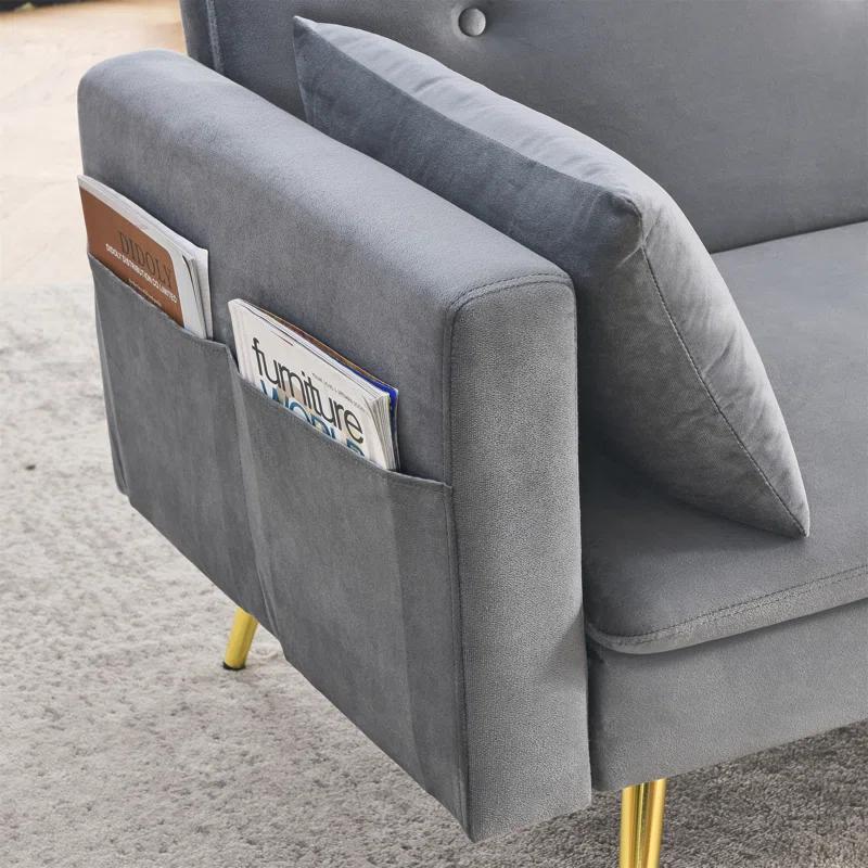 Mercer41 72.5"  Convertible Sofa Bed, Adjustable Velvet Sofa Bed - Velvet Folding Lounge Recliner - Reversible Daybed  - Ideal For Bedroom With Two Pillows And Center Leg