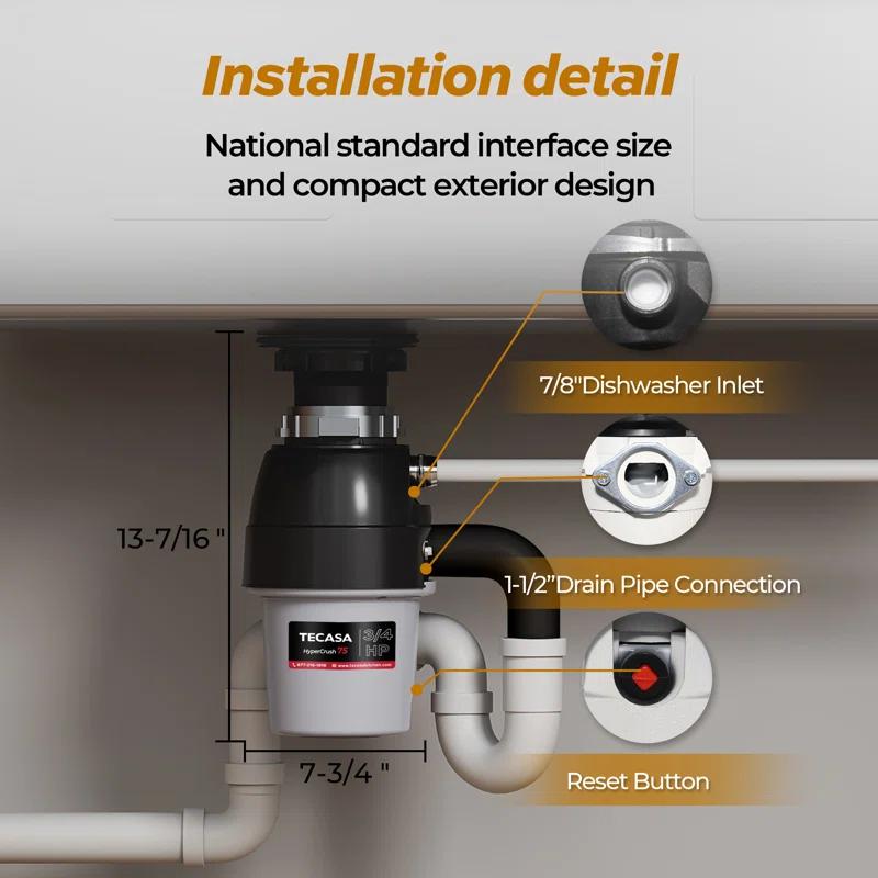 3/4 Hp Garbage Disposals, 2700 Rpm, 37 Oz, 115v, With Power Cord