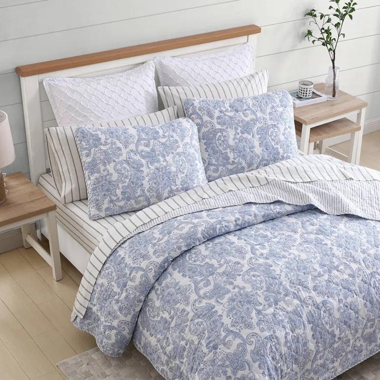 Stone Cottage Bedding Stone Cottage Field Of Paisley Cotton Reversible Blue Quilt Set, King