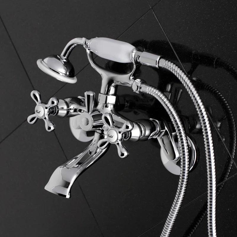 Kingston Brass Kingston Two-Handle 2-Hole Wall Mount Clawfoot Tub Faucet with Hand Shower