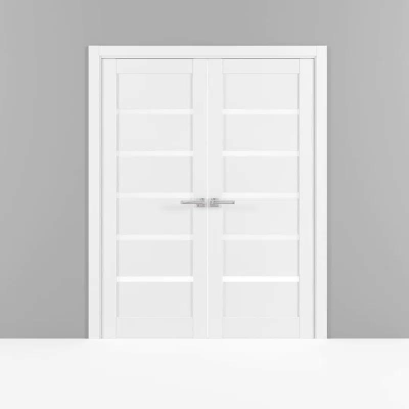 SARTODOORS Quadro Frosted Glass French White Doors with Installation Hardware Kit
