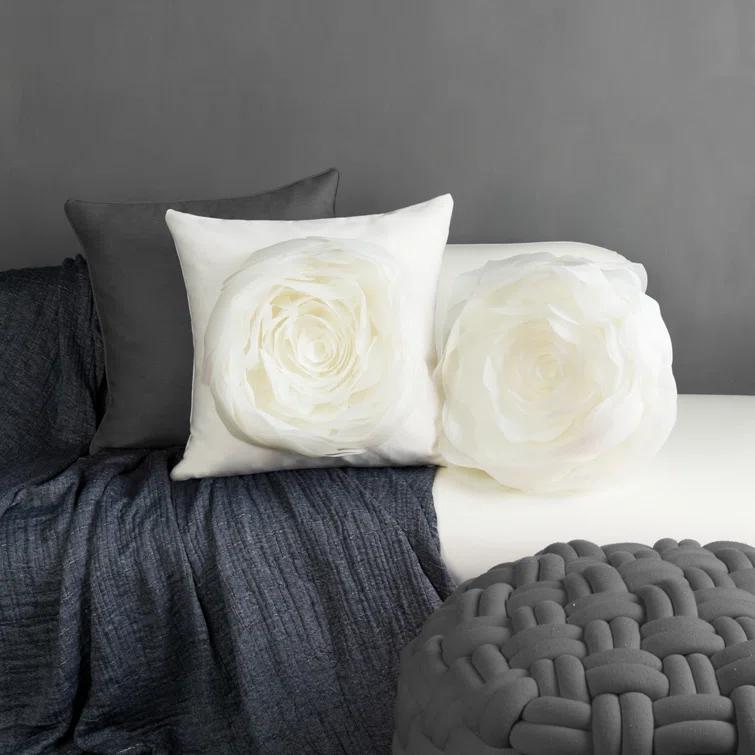 JWH Simulation Rose Flower Throw Pillow Decorative Round Floral Accent Pillow Cover & Insert