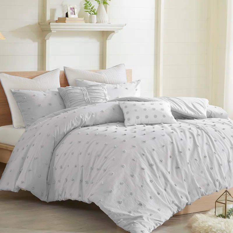 Intelligent Design Brooklyn Cotton Jacquard Duvet Cover Set with Euro Shams and Throw Pillows