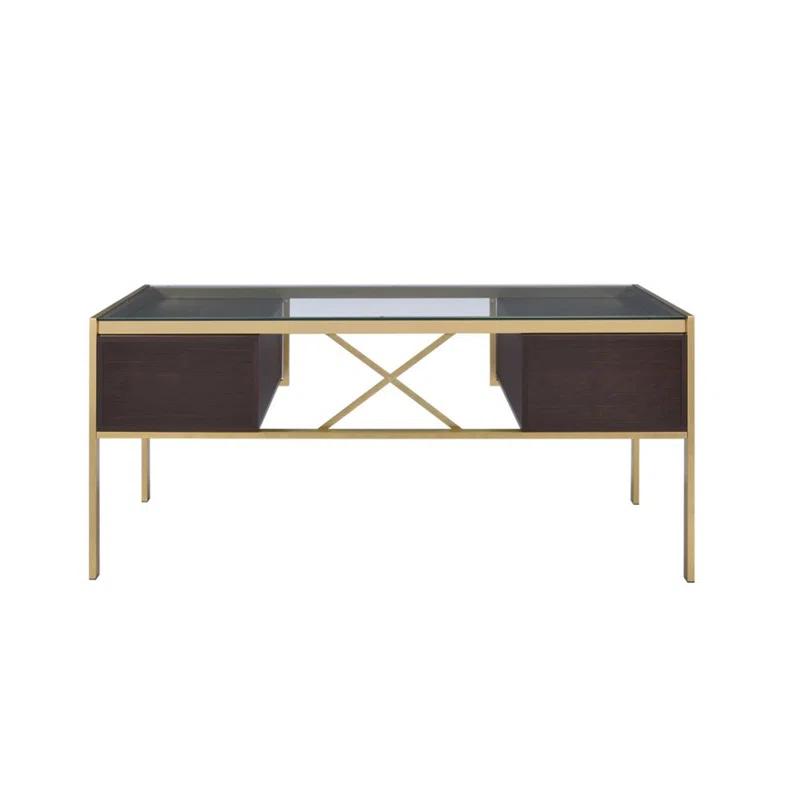 Everly Quinn Solid Wood Top Metal Base Writing Desk