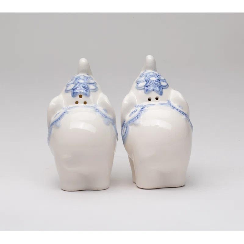 Cosmos Gifts Blue Print Elephant Salt and Pepper Shaker Set (Set of 2)