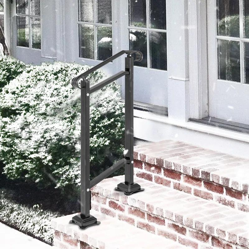 VEVOR 42.5" H x 19.7 " W x 6.3" D Adjustable Iron Handrail Black Fits 1 To 2 Steps Handrail Concrete Decor