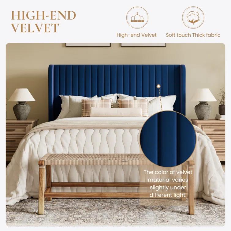 Willa Arlo™ Interiors Candler Velvet Upholstered Platform Bed with Wingback Headboard and Wooden Slats