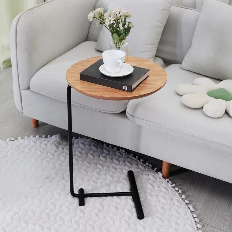 17 Stories Side Table For Couch,C Shaped End Table Slide Under Sofa For Living Room Bedroom Small Space,Laptop Snack Coffee Tables Wood,Natural Wood
