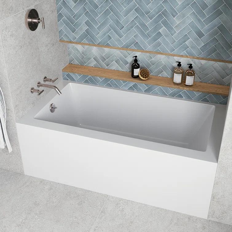 Streamline Bath Streamline 60 in. x 32 in. Acrylic Right-Hand Drain Alcove Bathtub in Glossy White With External Drain NAL-5580-BNK