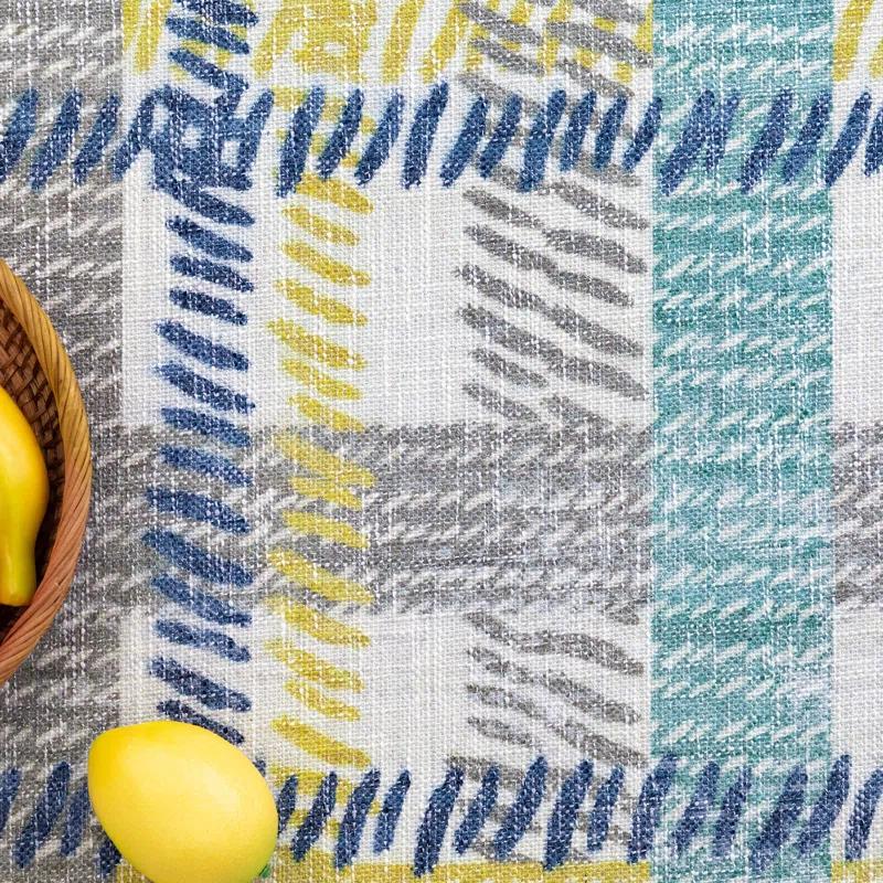 NELE Machine Washable Modern Lattice Area Rug Yellow/Blue Multi