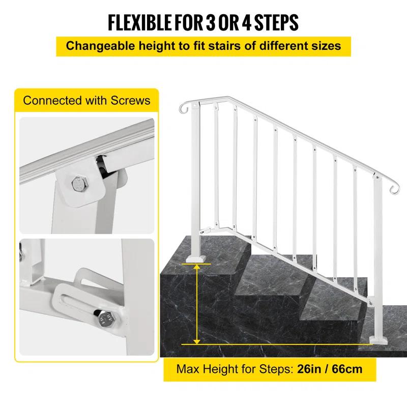 VEVOR Hand Rails for Outdoor Steps, Wrought Iron Railing, Porch And Stair Railing Kit