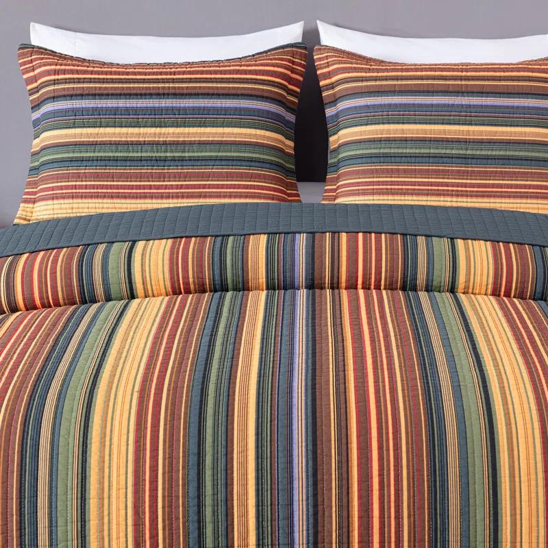Chezmoi Collection Avery Striped Pre-Washed Cotton Quilt Set