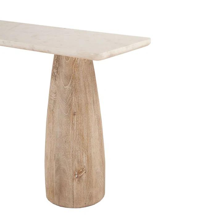 Whitewashed Mango Wood and Marble Rectangular Console Table