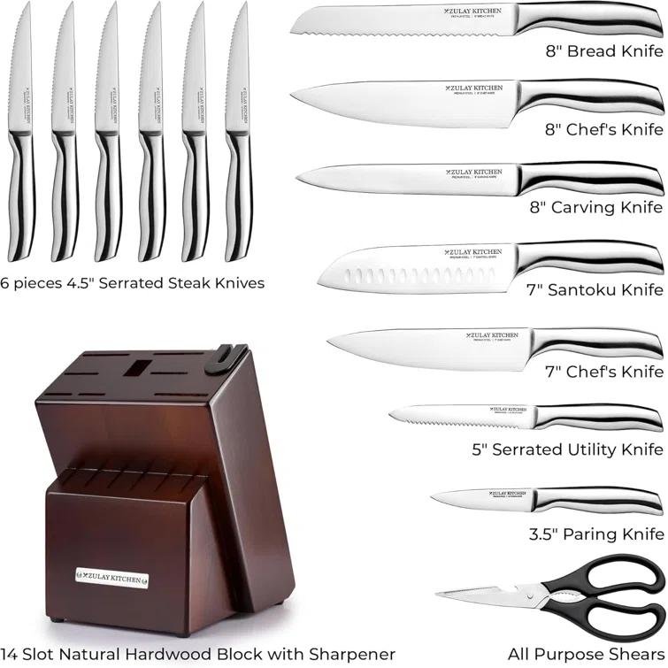 Zulay Kitchen Zulay Kitchen Premium 15-Piece Knife Set with Natural Wood Block and Built-in Sharpener
