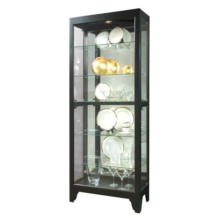 Greyleigh™ Flagg Lighted Gallery Style 5 Shelf Curio Cabinet in Onyx Black