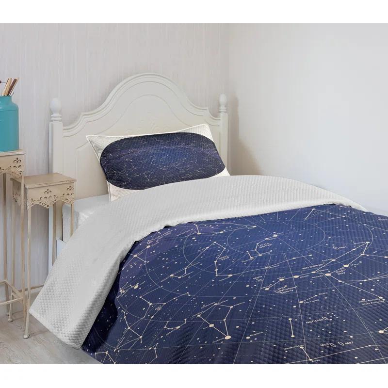 Ambesonne Ambesonne Constellation Bedspread Set Sky Map Northern Blue Cream Violet Blue