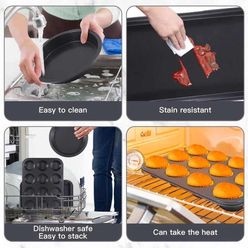 COAHAHA 6-Piece Premium Carbon Steel Baking Set - Versatile For Cakes, Muffins, And More