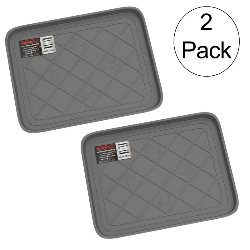 Stalwart All Weather Boot Tray – Water Resistant Plastic Utility Diamond Pattern Shoe Mat – Indoor or Outdoor Doormats for All Season Use by Stalwart (Set of 2)
