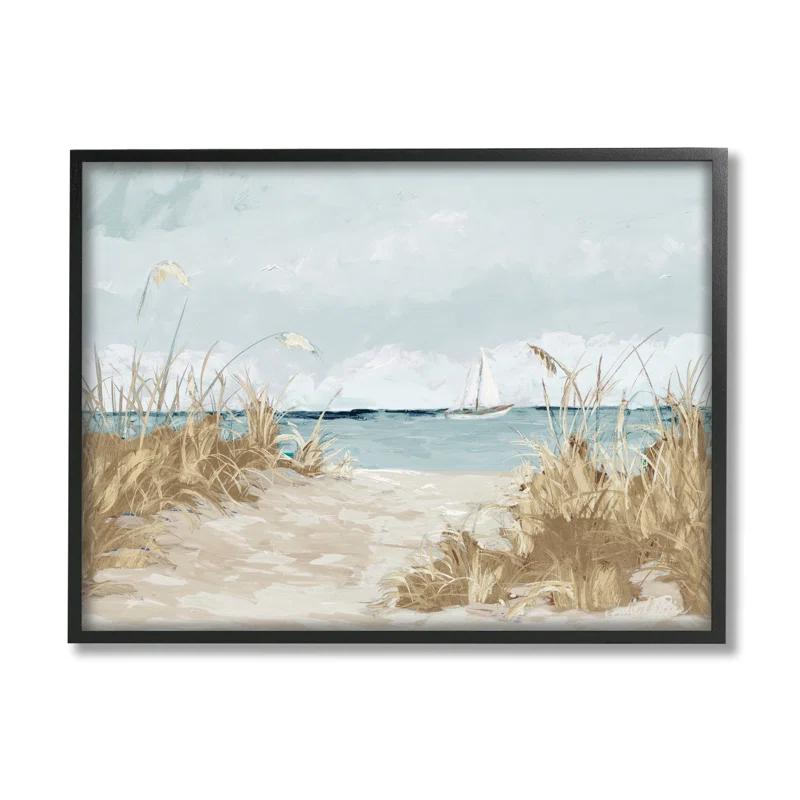 Stupell Industries " Sandy Beach Walkway Distant Sailboats Floating Sea " by Julie Derice Painting Print