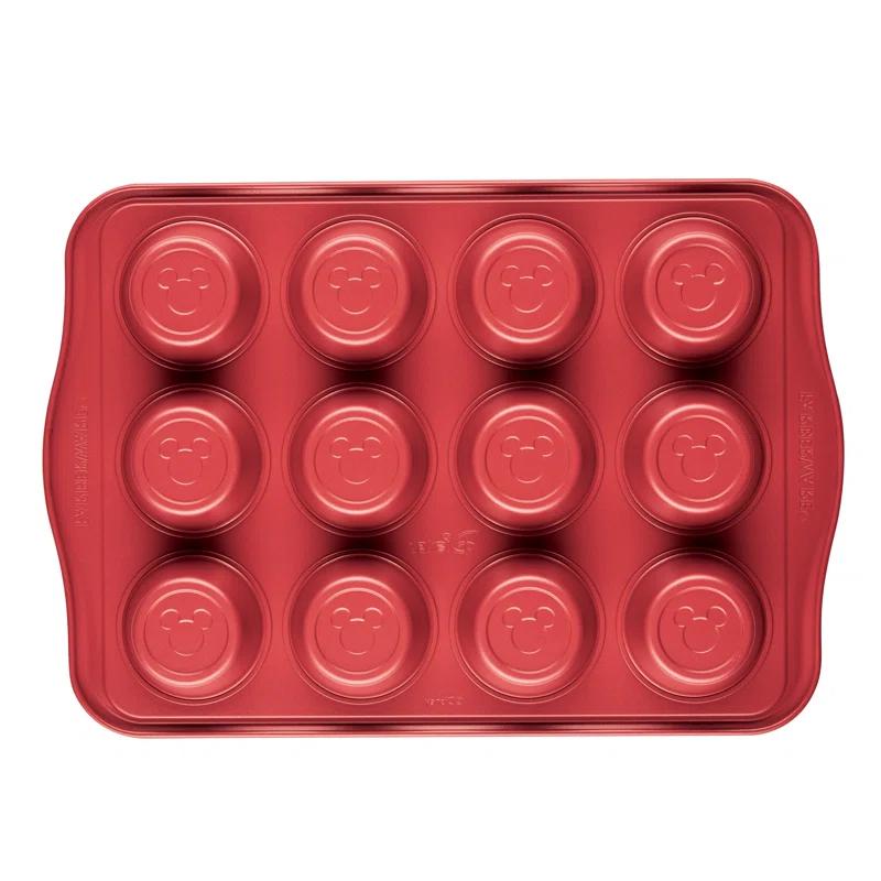 Red Nonstick 12-Cup Mickey Mouse Muffin Pan