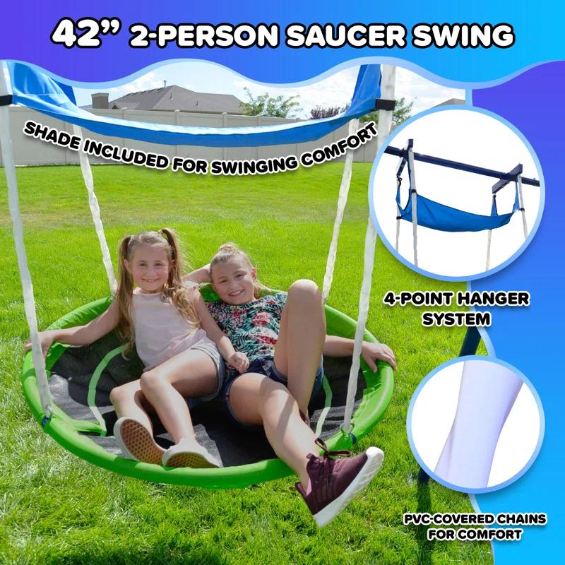 Sportspower Sportspower Outdoor Rosemead Metal Swing Set with Lifetime Warranty on 6' Double Wall Slide