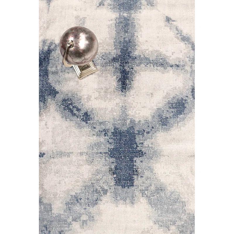 Pasargad Shibori Geometric Hand Loomed Cotton Beige/Blue Area Rug | Wayfair