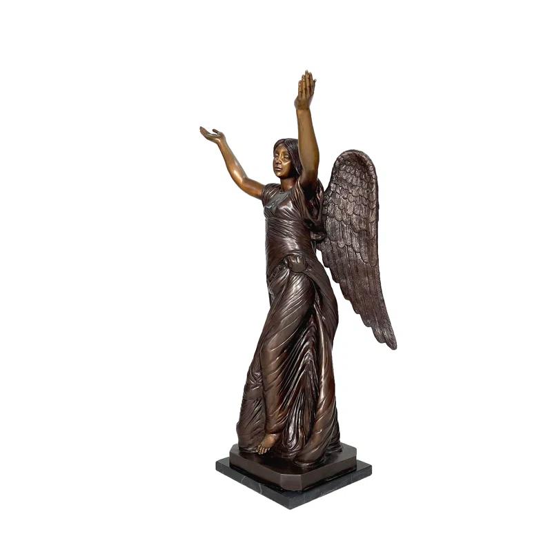 Metropolitan Galleries Bronze Standing Angel With Marble Base Sculpture