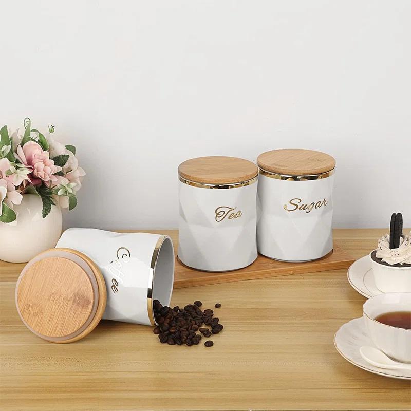 Everly Quinn 3 Pcs Ceramic Canisters Set for Sugar Coffee Tea, Luxurious Storage Containers Sets with Lids (Set of 3)