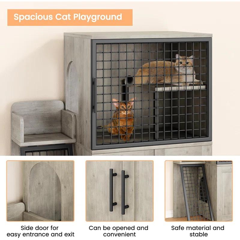 Modern Villa Cat Litter Box Enclosure With Platform