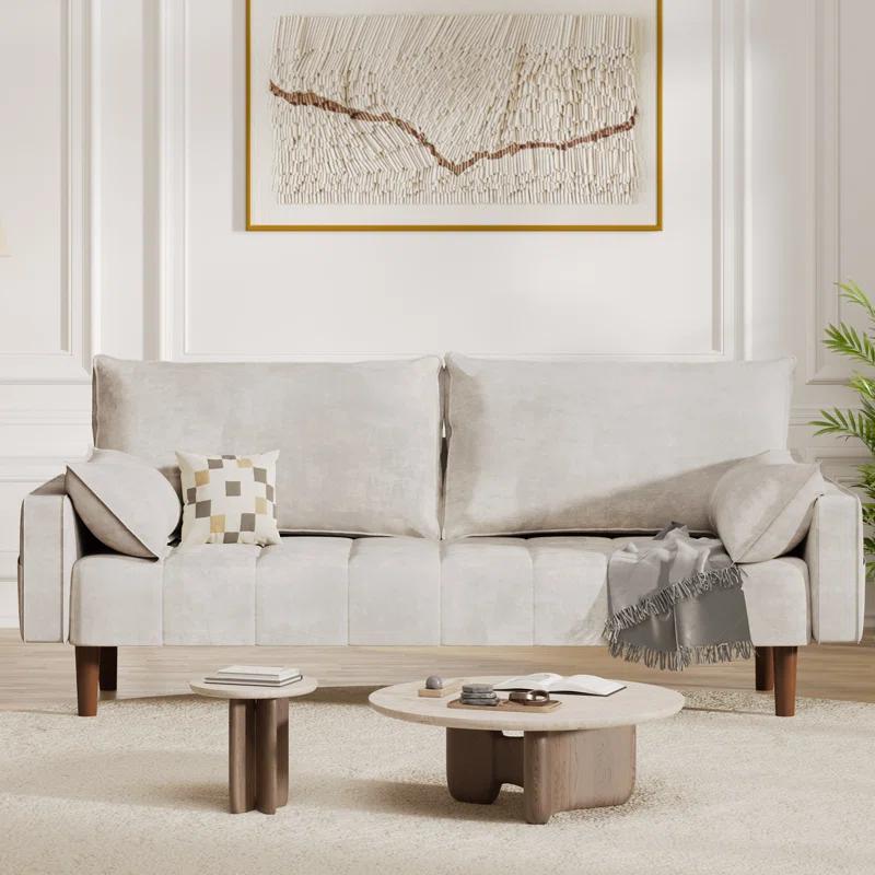 Mercer41 Damales 70" Square Arm Loveseat Sofa, Modern Velvet Loveseat with 2 Pillows