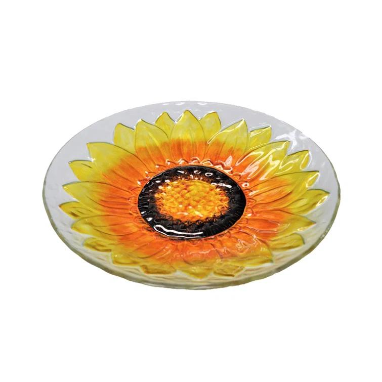 Continental Art Center 18" Decorative Glass Sunflower Plate and Bird Bath | Wayfair