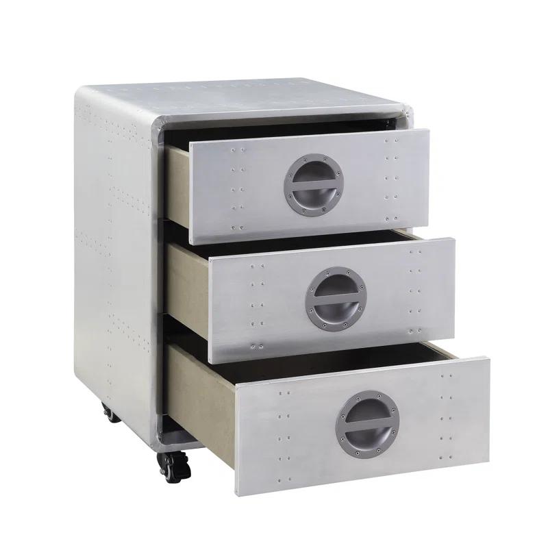 ACME Furniture Brancaster 3-Drawer Cabinet in Aluminum