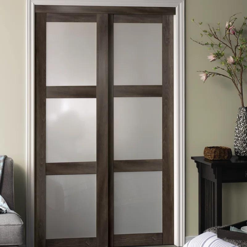 Renin 80'' Solid + Manufactured Wood Glass Low-Gloss Sliding Closet Doors