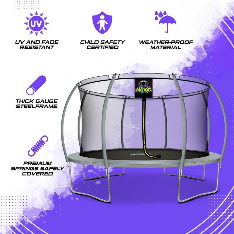 Moxie Machrus Moxie Pumpkin-Shaped Outdoor Trampoline Set with Top-Ring Frame Safety Enclosure, 14 FT