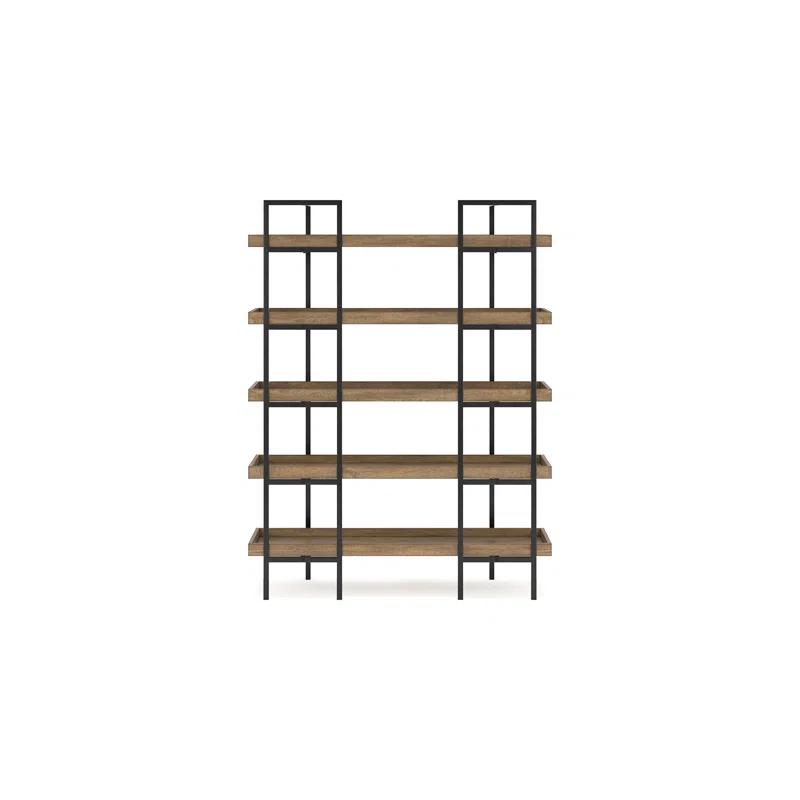 Benjara Tey Bookcase, 5 Display Shelves, Brown Mango Wood, Gray Metal Frame